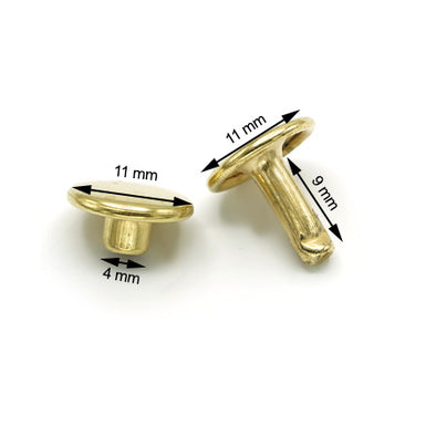 10 Pcs. Rivets 11 mm, H 3-7 mm, Double, Color Shiny Brass, SKU T36-OTL