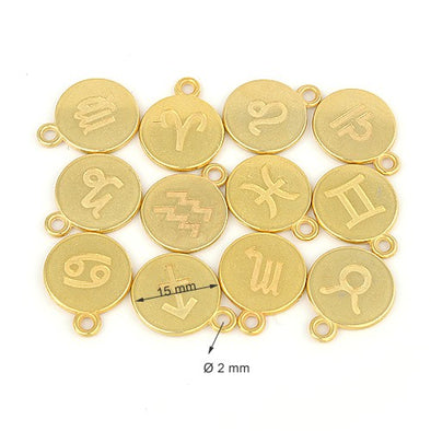 Charmuri cu Zodii (12 bucati in pachet)  Culoare Auriu  