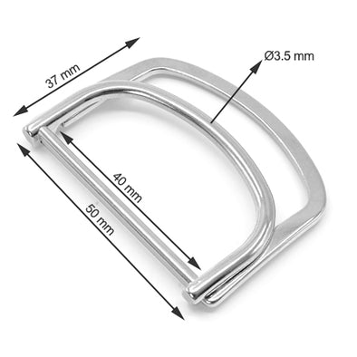 2 Pcs. D Buckle Without Tongue, for Belt, 40 mm, Color Shiny Nickel, SKU 428AB/40-NKL