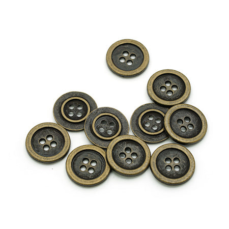 10 Pcs. Metal Button for Sewing, 15.5 mm, Color Old Brass, SKU C413/24-OANZ