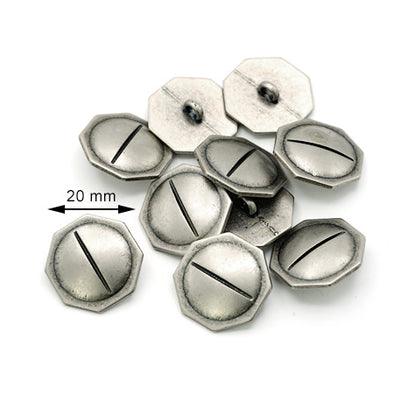 10 Pcs. Metal Button for Sewing, 20 mm, Color Old Silver, SKU C746/36-ARA
