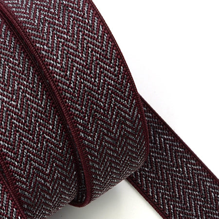 1 Meter Premium Elastic Band 25 mm, Dark Red / Grey