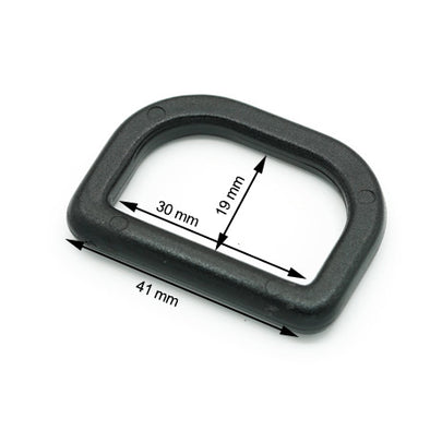 10 Pcs. Plastic D Ring, Color Black, Size 30 mm, SKU MA30-NERO