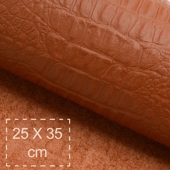 25x35 cm Leather Panel, Crocco Print Cognac, Soft, 0.9 mm