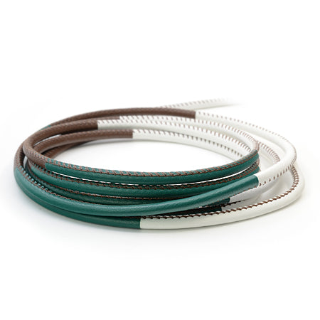 1 Meter Leather Round Cord, Ø 3.5 mm, White / Brown / Green