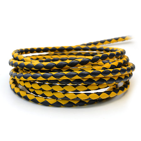 1 Meter Braided Leather Cord, Ø 4 mm, Yellow cu Dark Blue