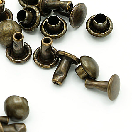 10 Pcs. Rivets for Leatherwork, 7 mm, H 3-7 mm, Color Old Brass, SKU T33SFERA-OANZ