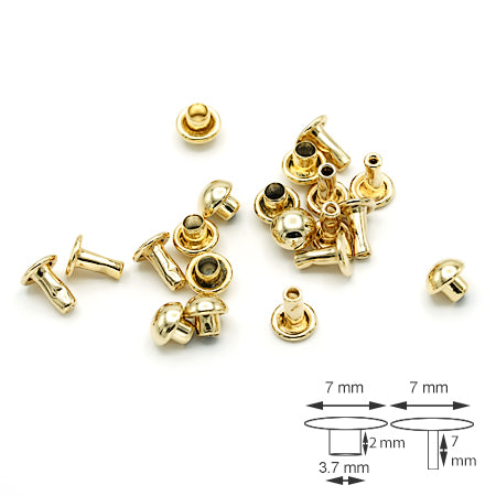 10 Pcs. Rivets for Leatherwork, 7 mm, H 3-7 mm, Color Shiny Gold, SKU T33SFERA-ORL