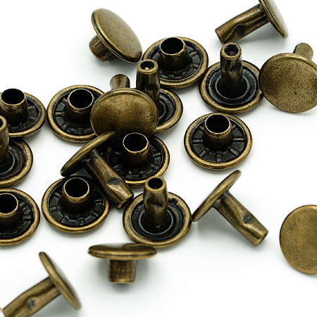 10 Pcs. Rivets for Leatherwork, 9 mm, H 3-7 mm, Color Old Brass, SKU T34-OANZ